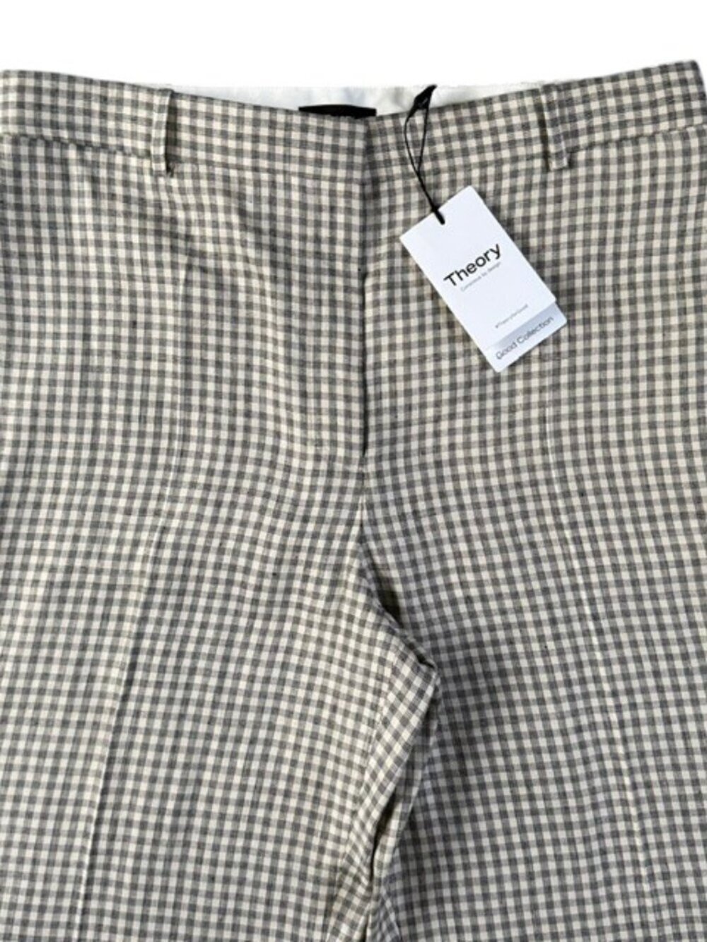 Theory Womens Pants Cream Linear Check Classic Straight Trouser Size 12 NWT $345 - Picture 5 of 16